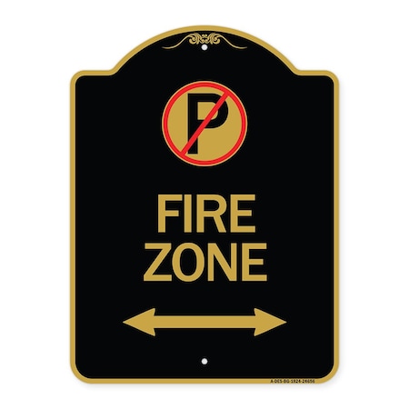 No Parking and Arrow Pointing Left and Right, Black & Gold Aluminum Sign, 18" x 24", BG-1824-24656
